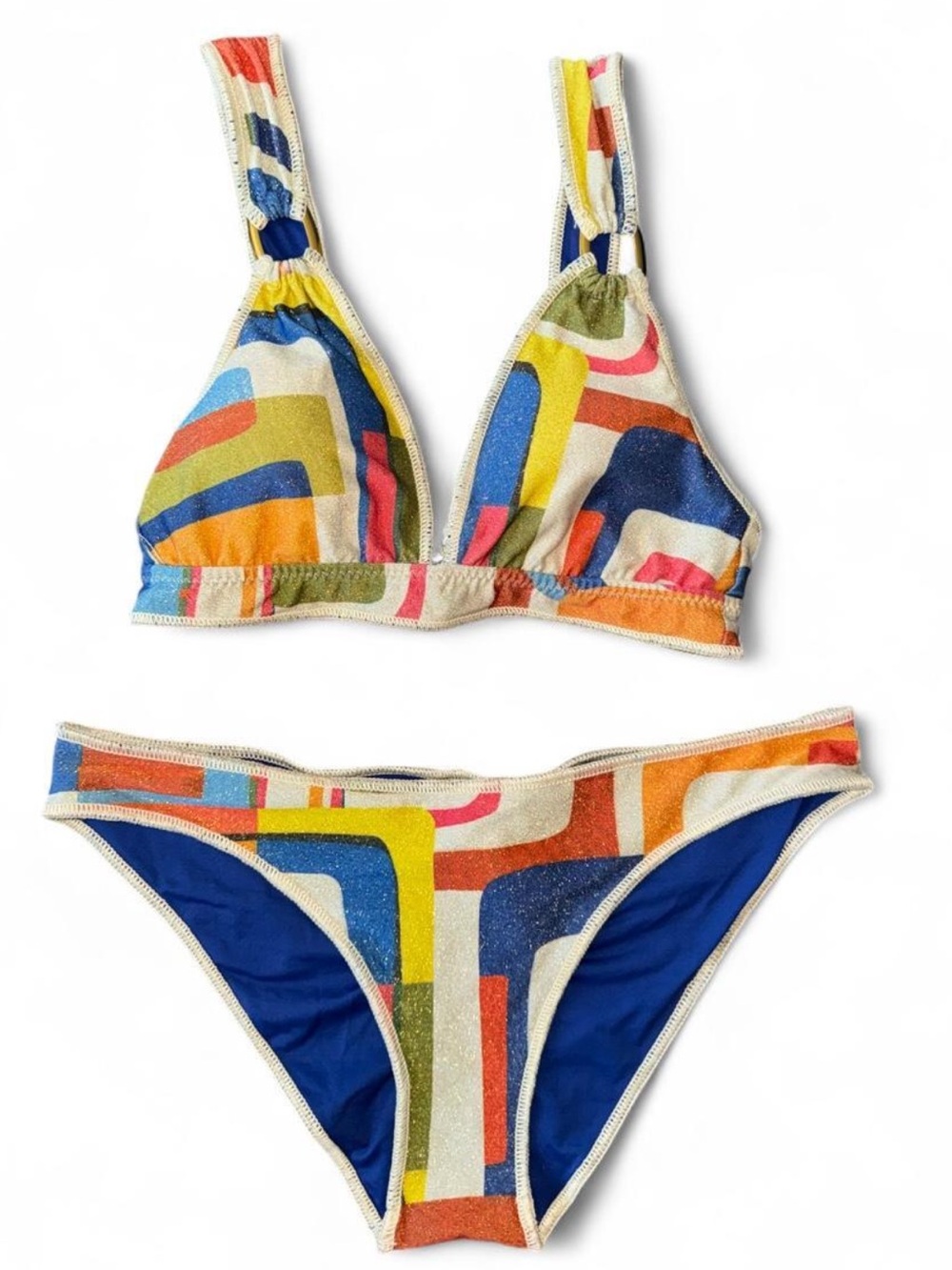 Becca Medium Large Mid Century Modern Sparkly Bikini Set Multicolored Geometric